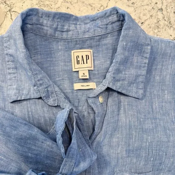 Gap Boyfriend Oversized 100% Linen Blouse Top Women’s Small Blue - Picture 9 of 15